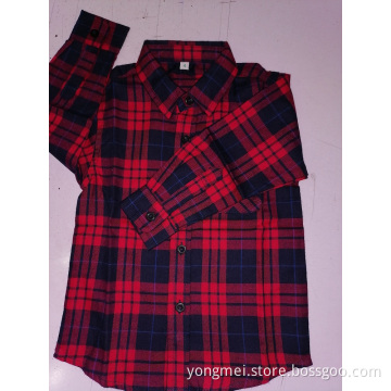 Kids cotton flannel y/d check long sleeve shirt